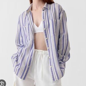 EUC Gap Crinkle Gauze Big Shirt in Blue & White Stripe, Medium Tall